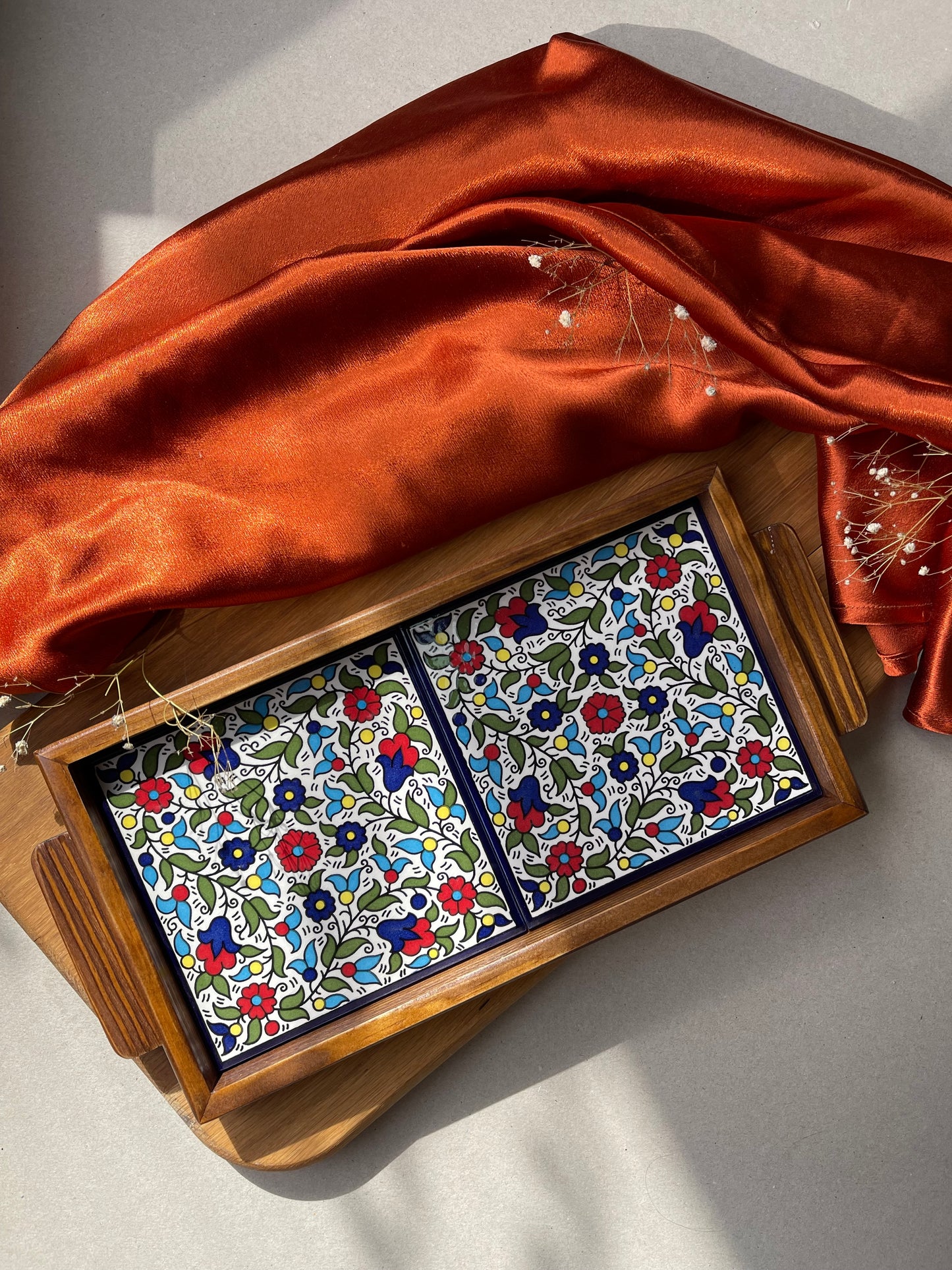 WOODEN 2 PC TILE TRAY