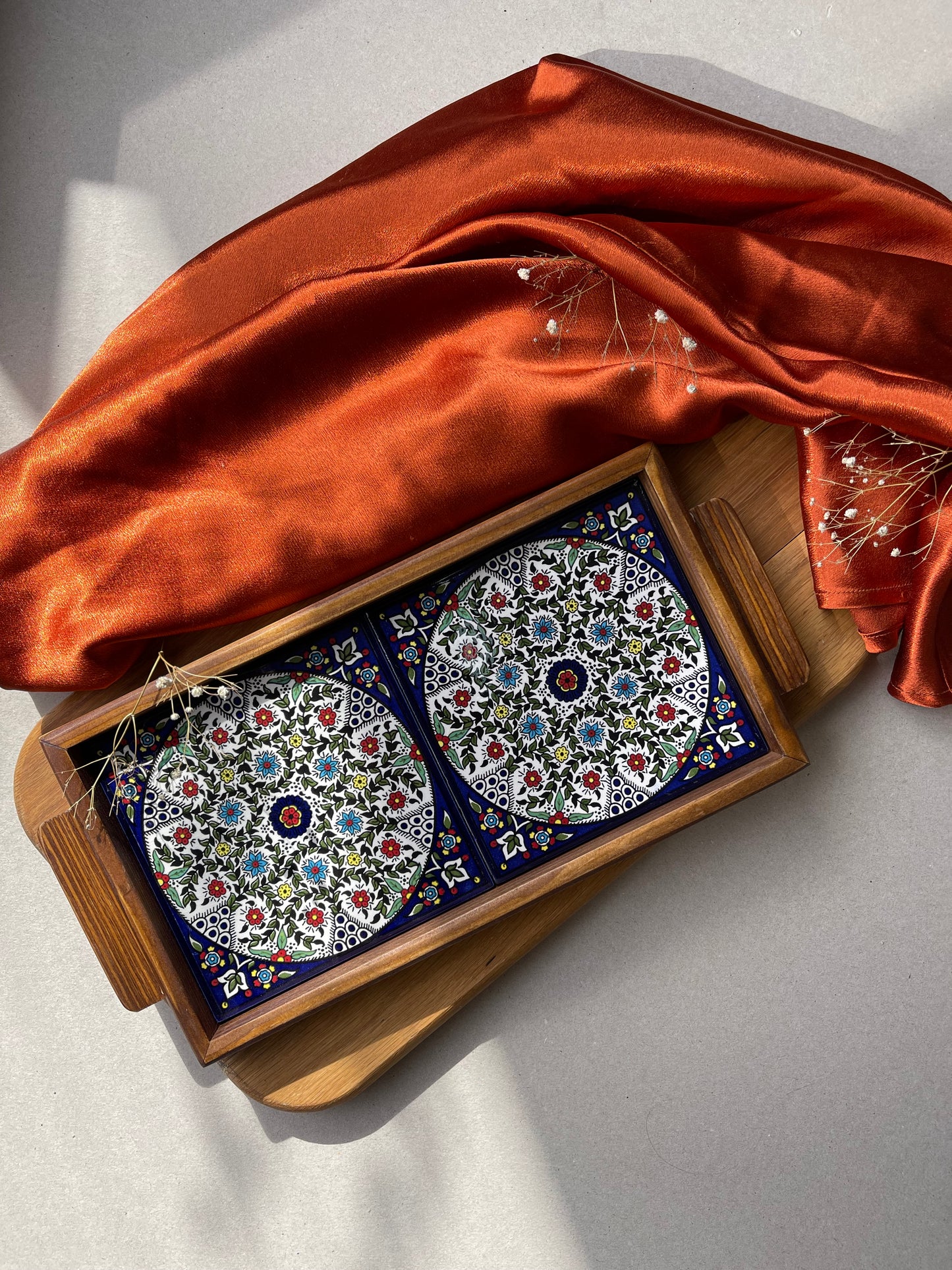 WOODEN 2 PC TILE TRAY