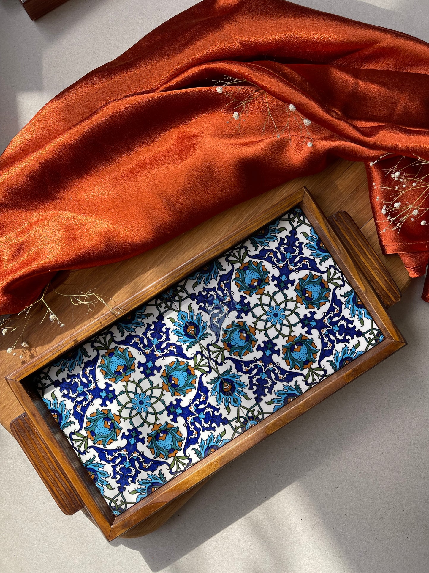 WOODEN 2 PC TILE TRAY