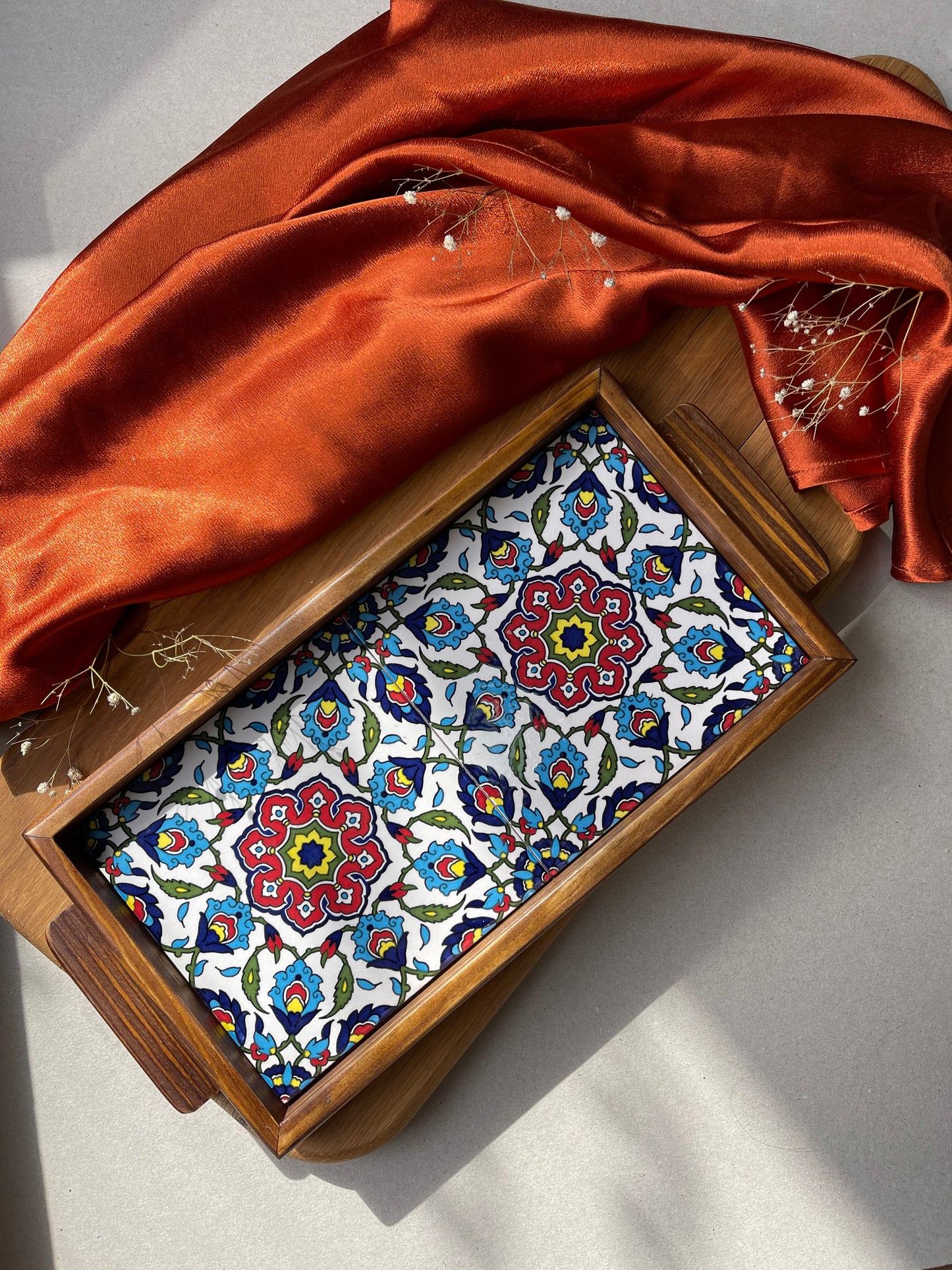 WOODEN 2 PC TILE TRAY