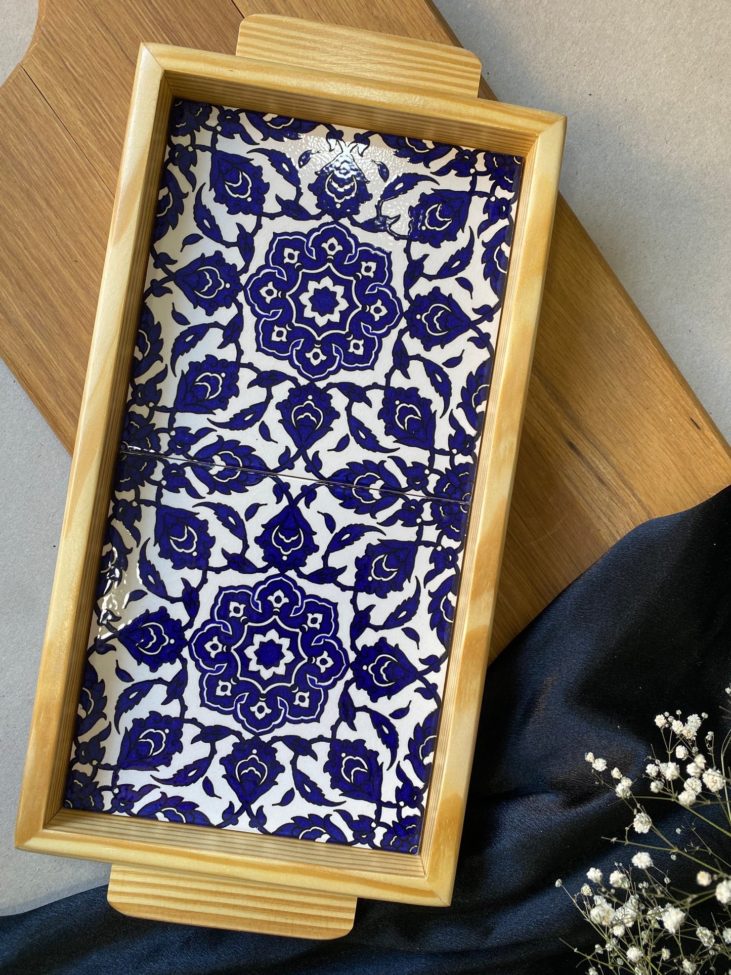 WOODEN 2 PC TILE TRAY