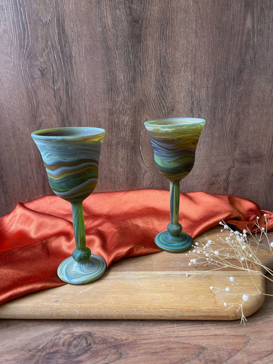 Large Green Pink Phoenician Glass