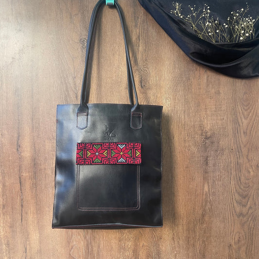 "Sitti Marwa" Tatreez Leather Tote-Bag