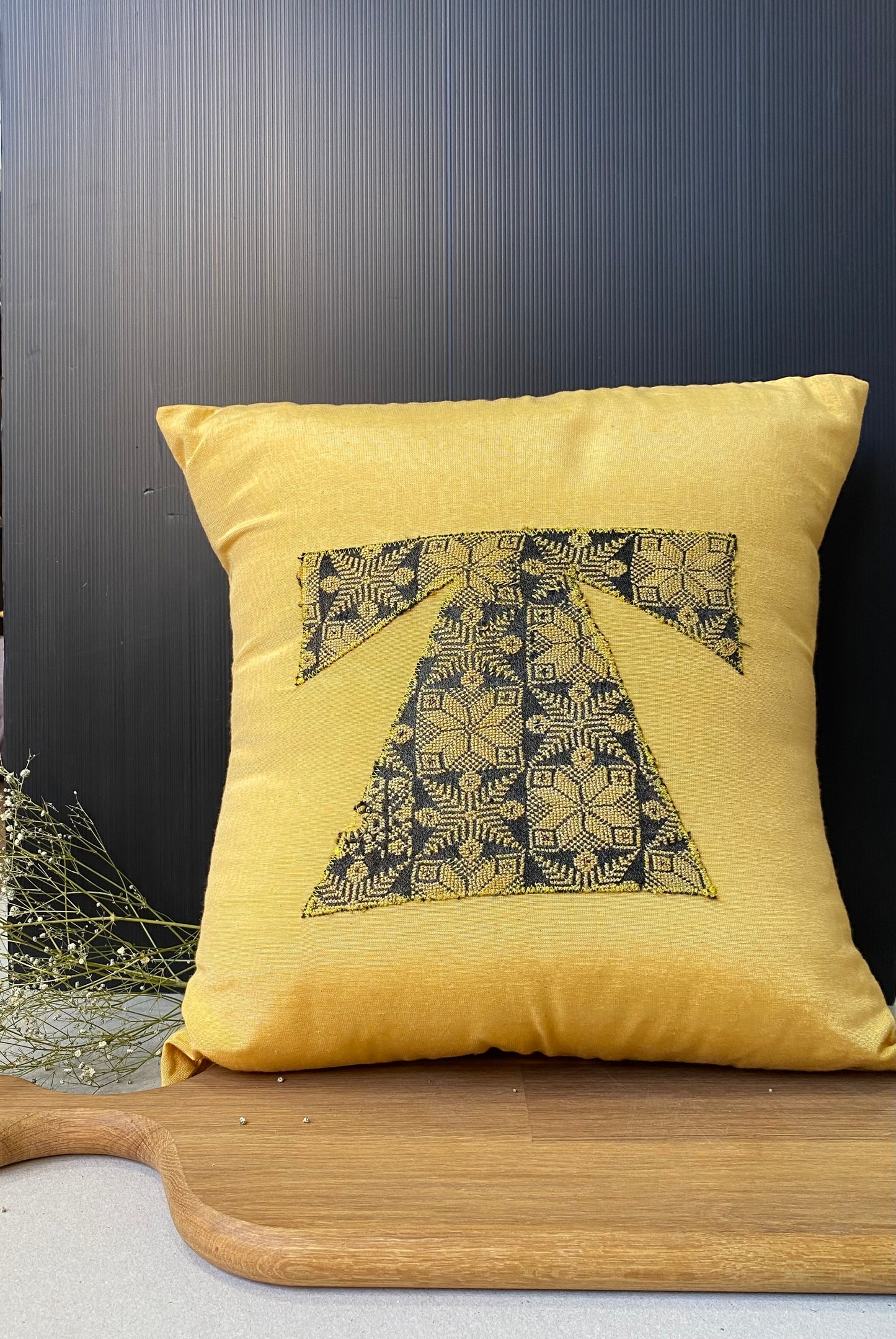 Yellow Thob Tatreez Pillow Case 01