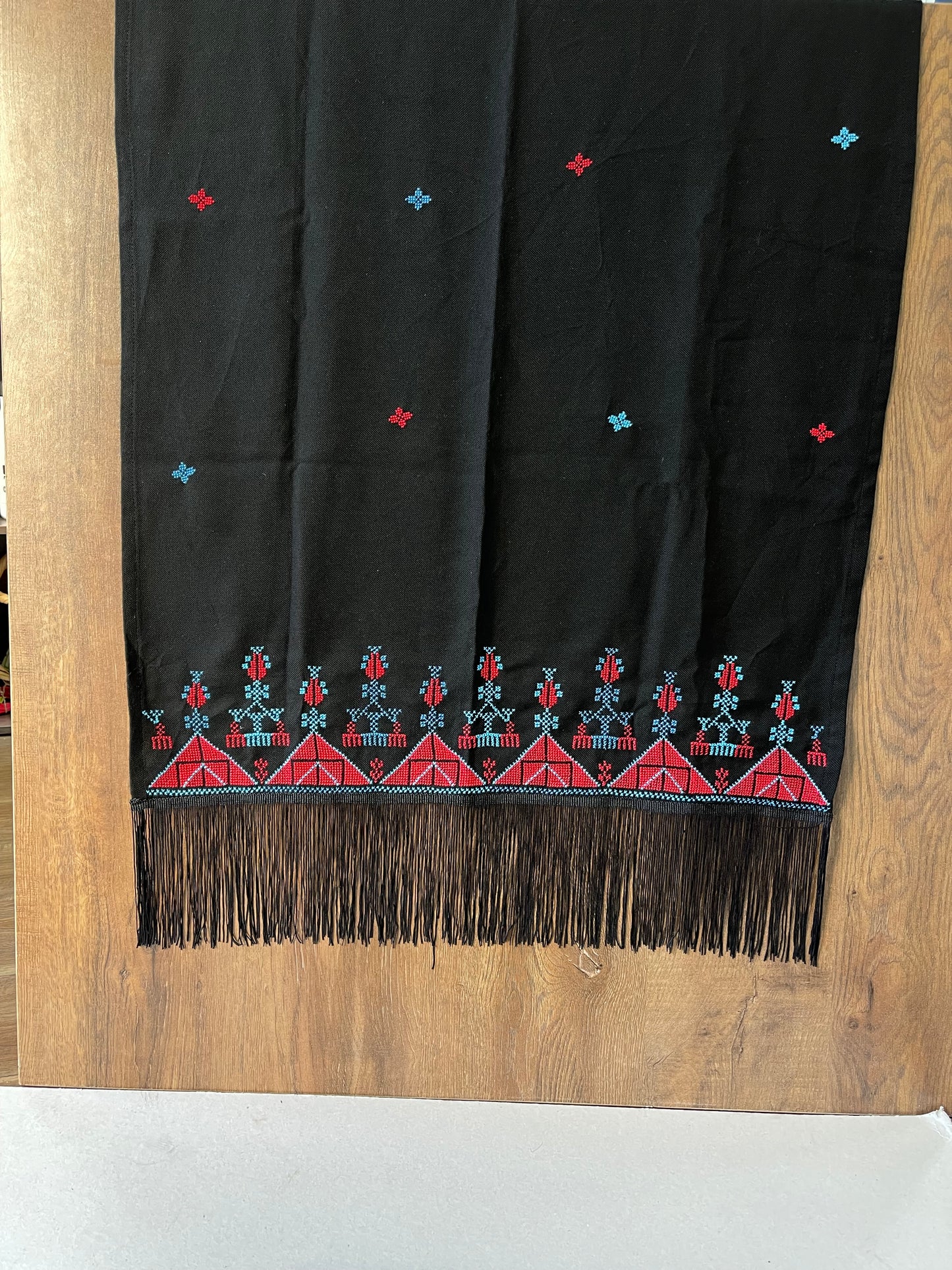 Black Shawl with Stunning Blue&Red Tatreez