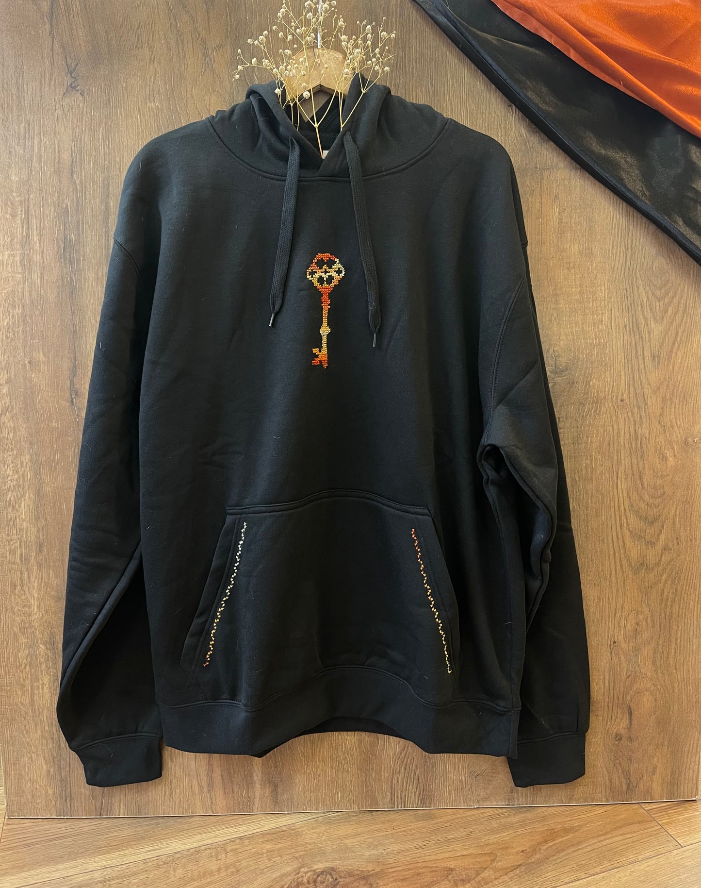 Key Of Return Unisex Black Tatreez Hoodie with a Modern Touch