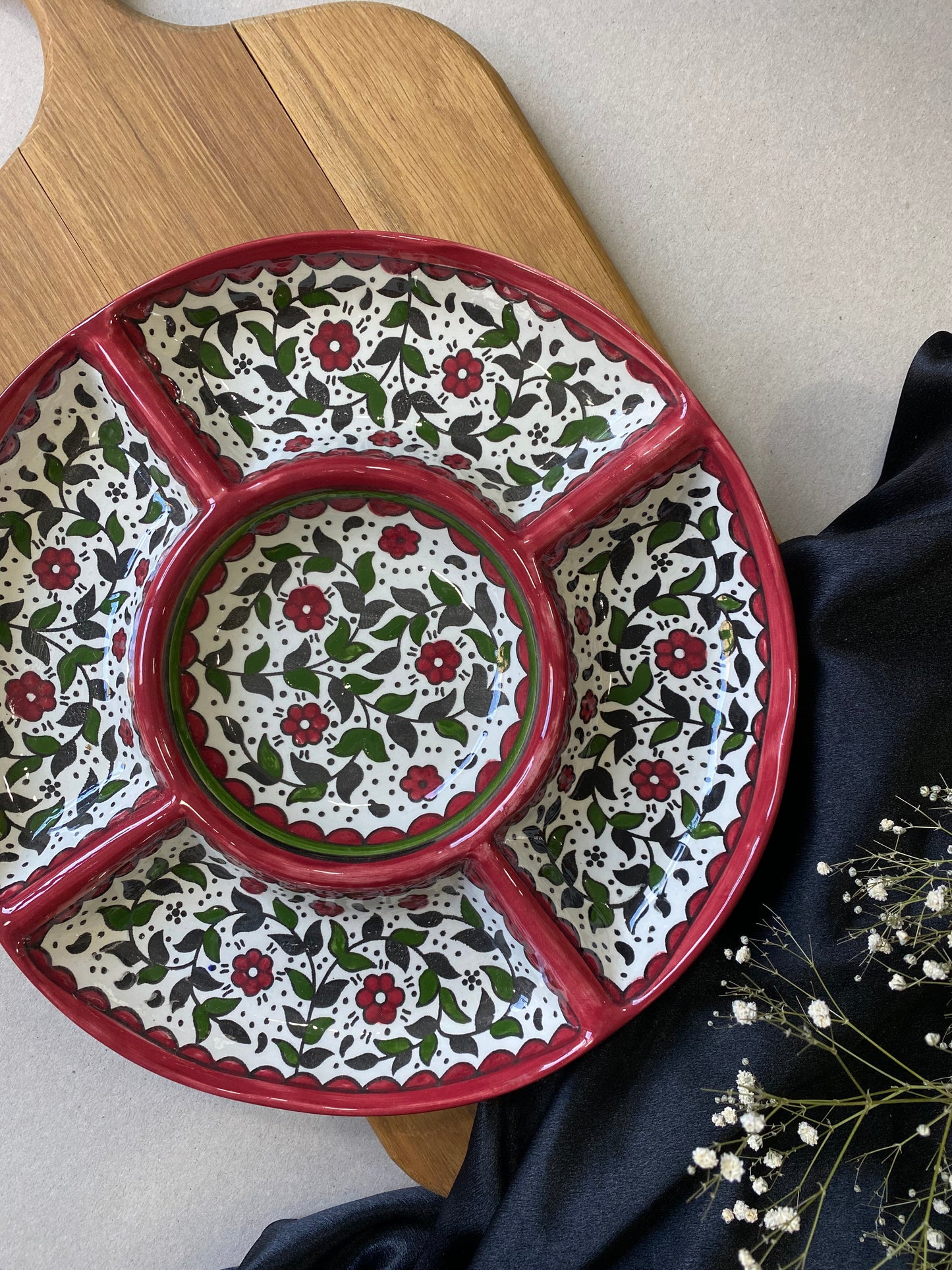 5 SECTION DIVIDED SERVING PLATTER - hebron ceramic