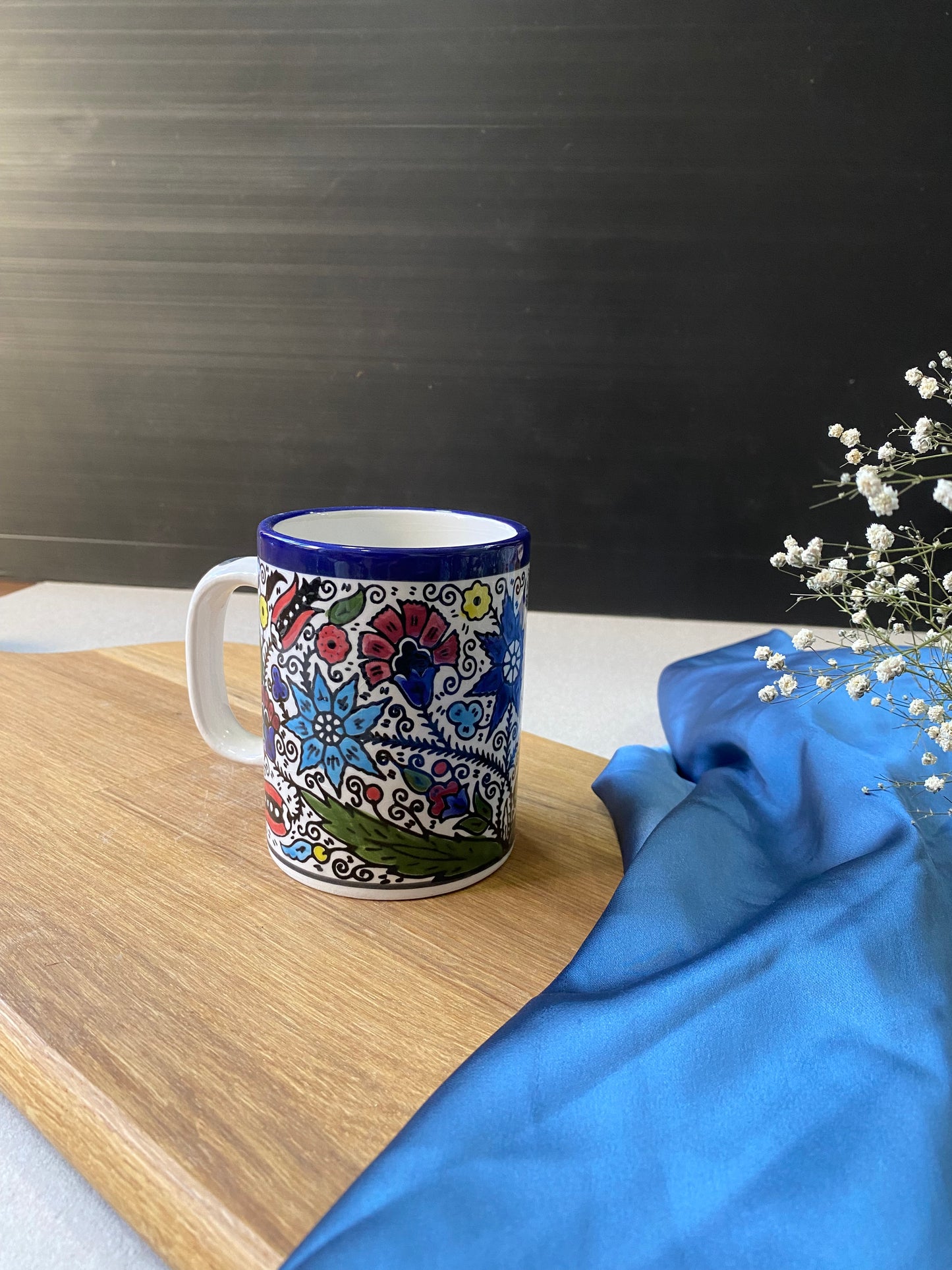 DELICATE FLORAL CERAMIC COFFE MUG - hebron ceramic