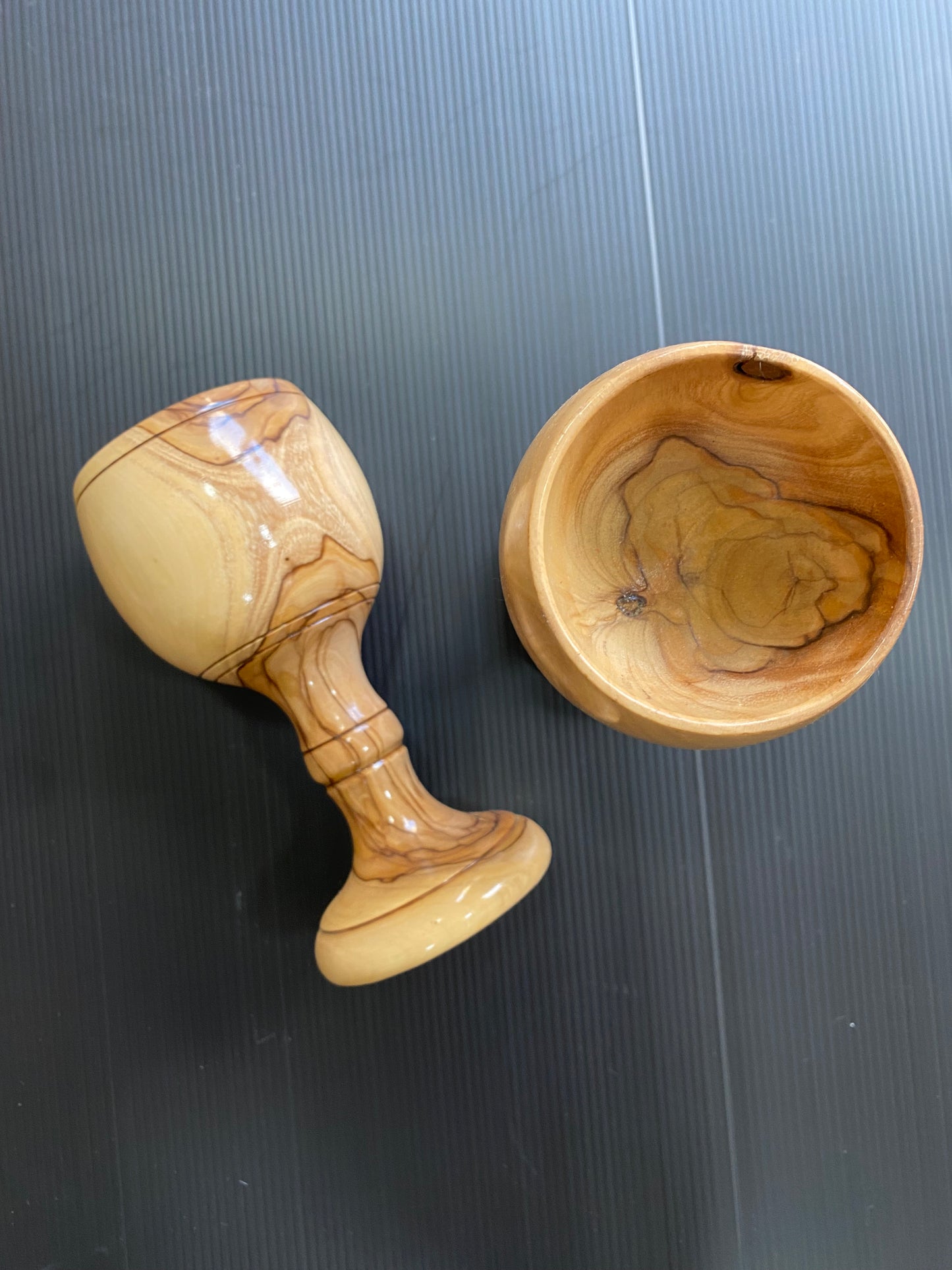 Olive Wood Hand Carved Artistic Chalice Made in Bethlehem .