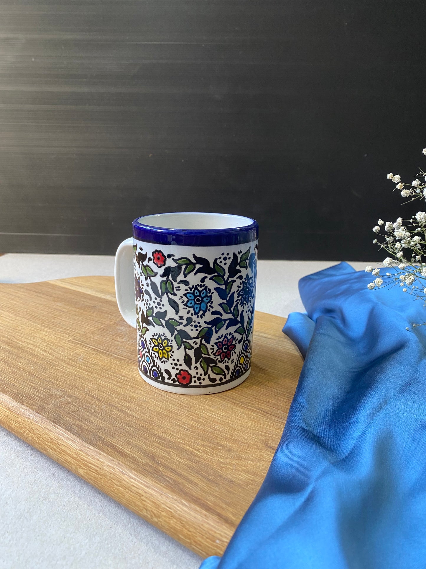 DELICATE FLORAL CERAMIC COFFE MUG - hebron ceramic