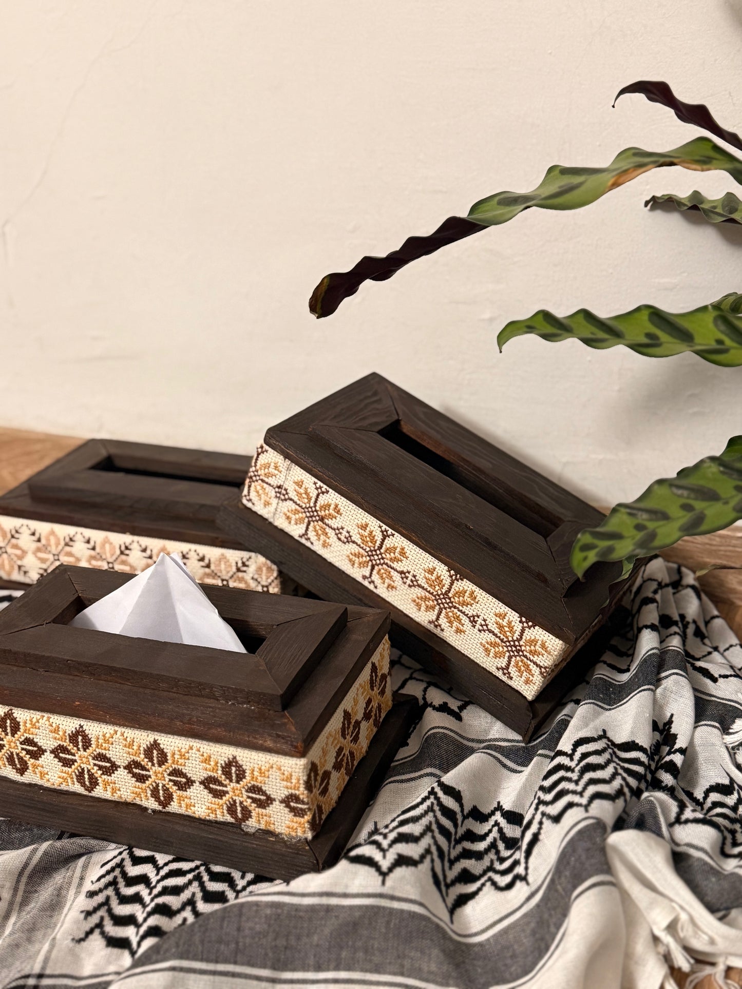 Wooden Tissue Box with Tatreez