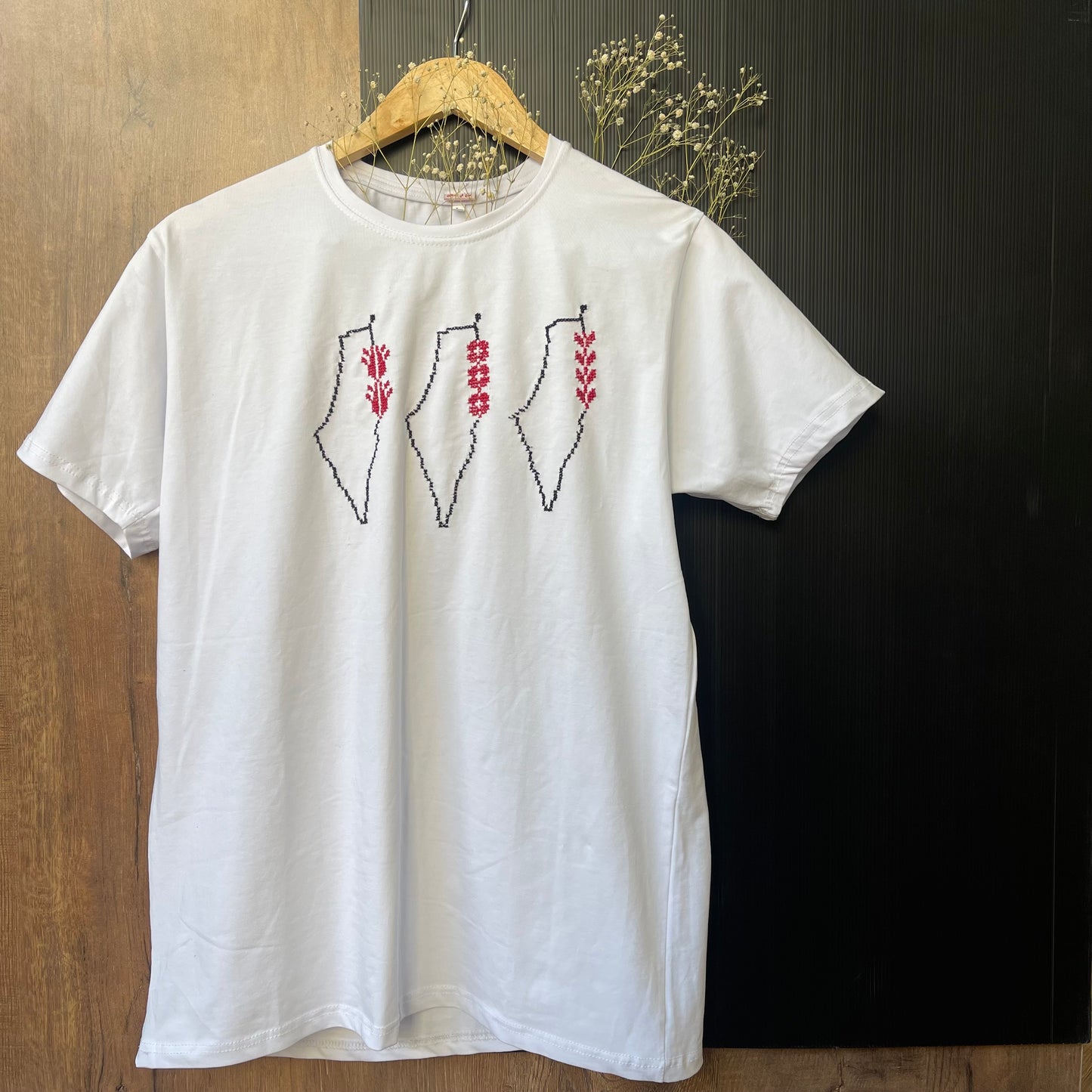 Triple Maps Tatreez on White T-Shirt