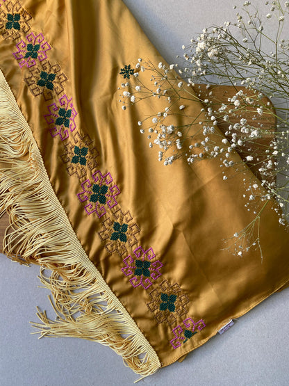 Soft Golden Silk Tatreez Shawl