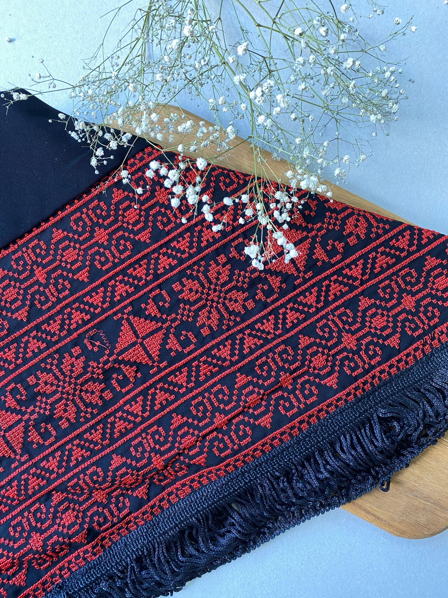 Heavy Red on Black Tatreez Shawl