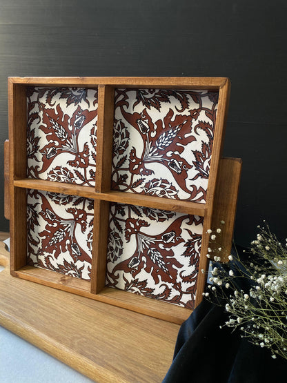 WOODEN Ceramic 4 PC TILE TRAY