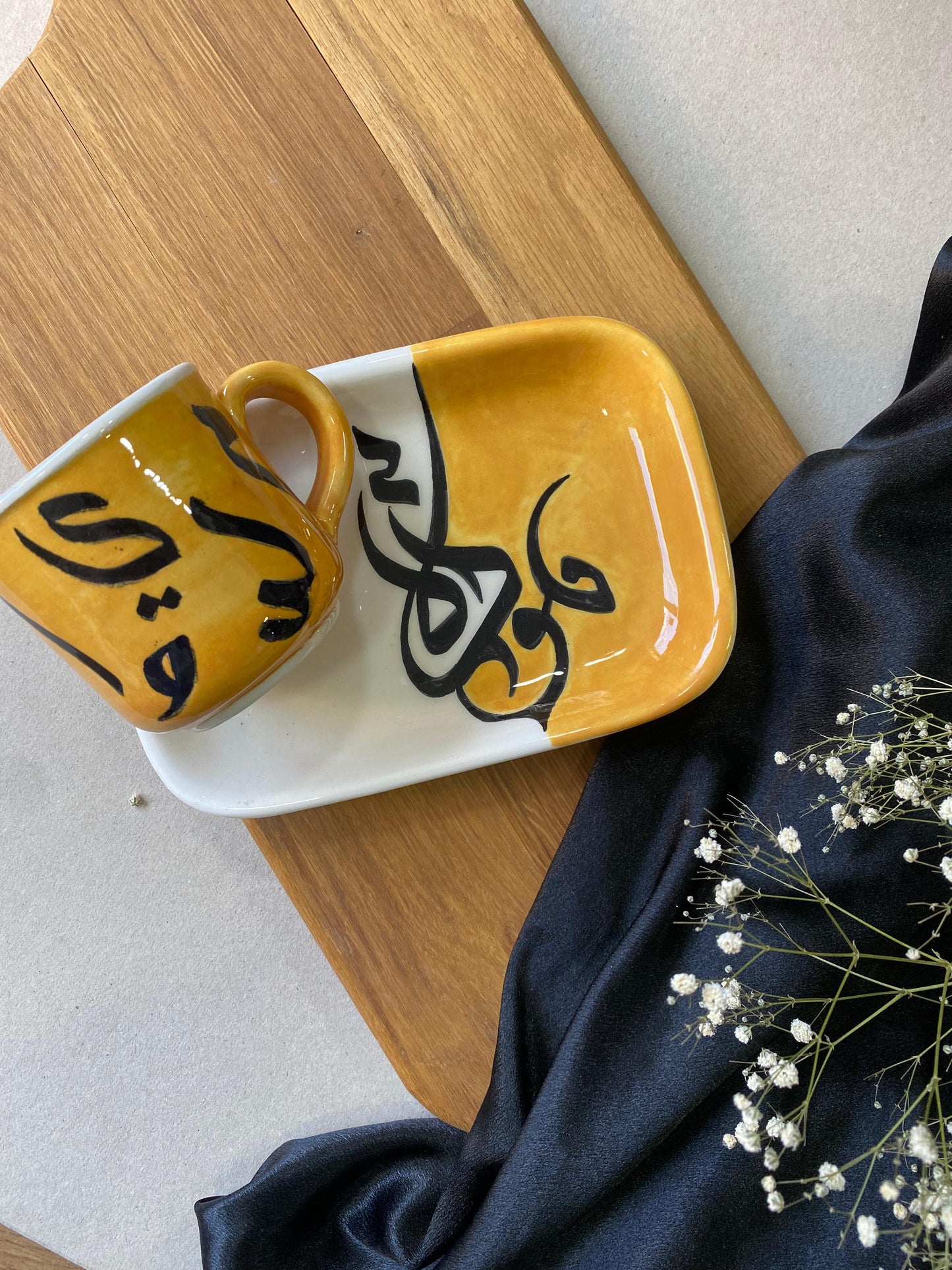 Calligraphy Mug And “Mawada”- Kindness Tray Plate Handpainted Ceramic