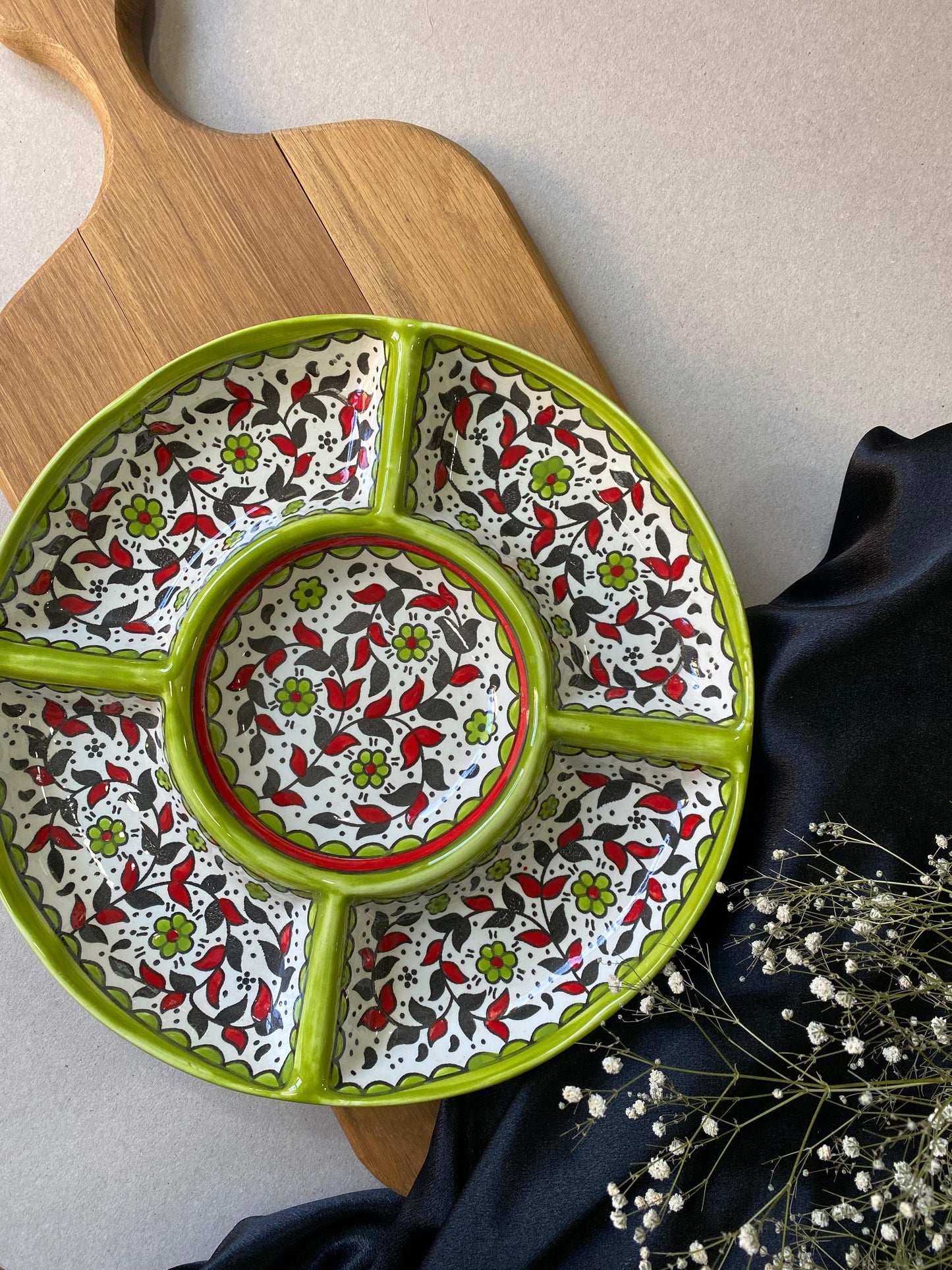 5 SECTION DIVIDED SERVING PLATTER - hebron ceramic