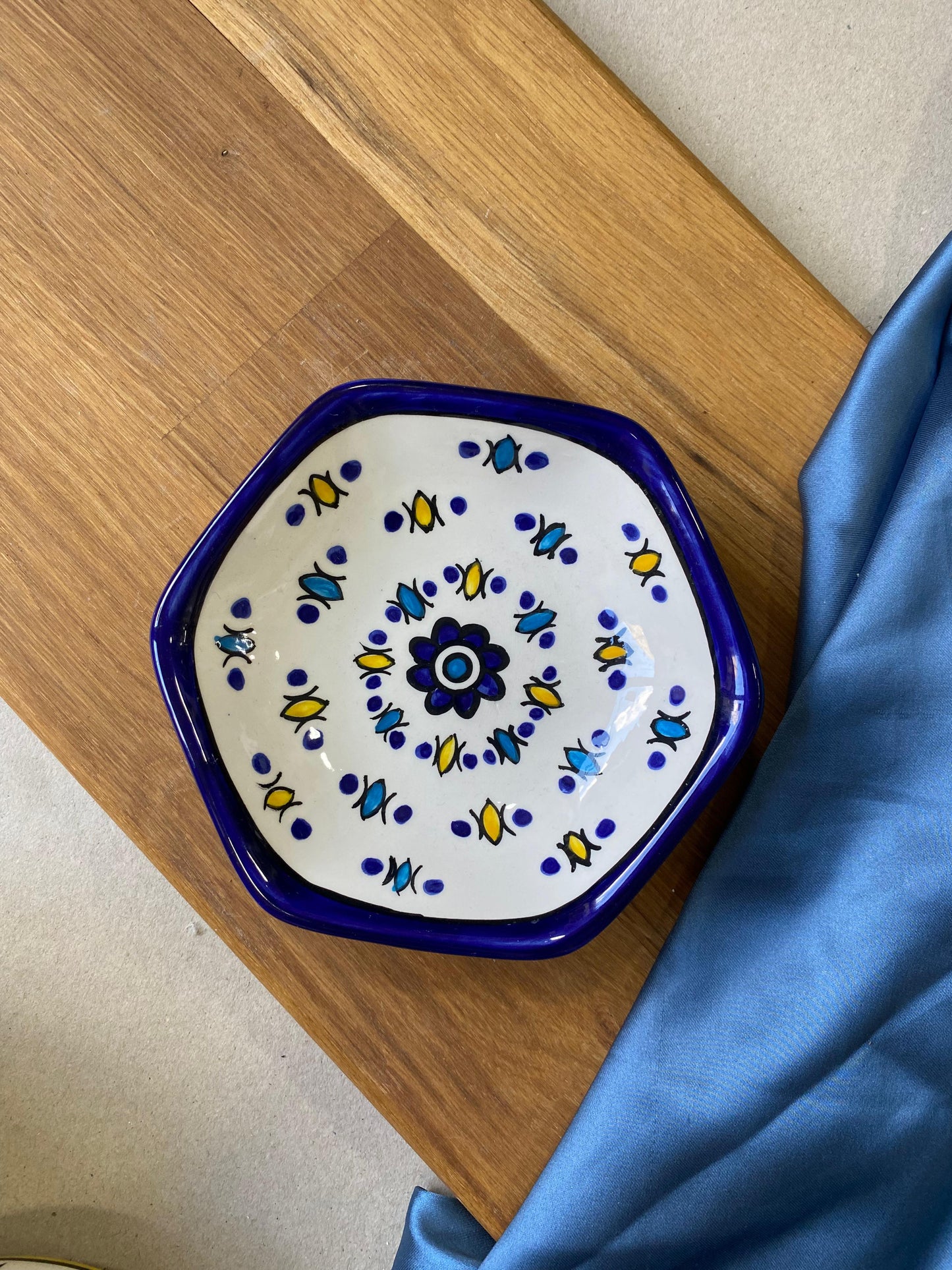 Blue And Yellow Hand painted Ceramic Plate