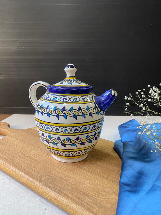 Blue & Yellow Ceramic Teapot