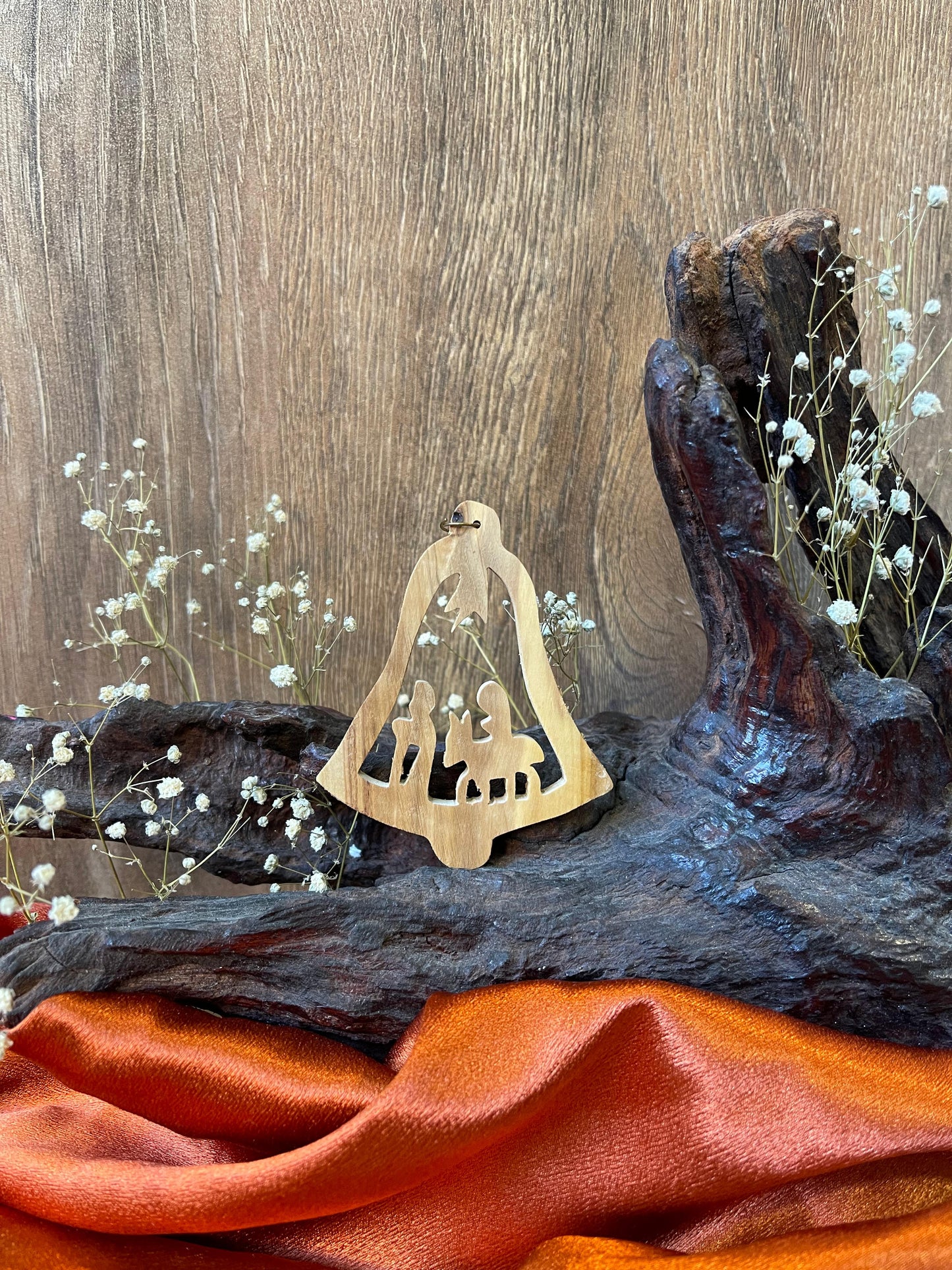 Handmade Wooden Bell with the Holy Family