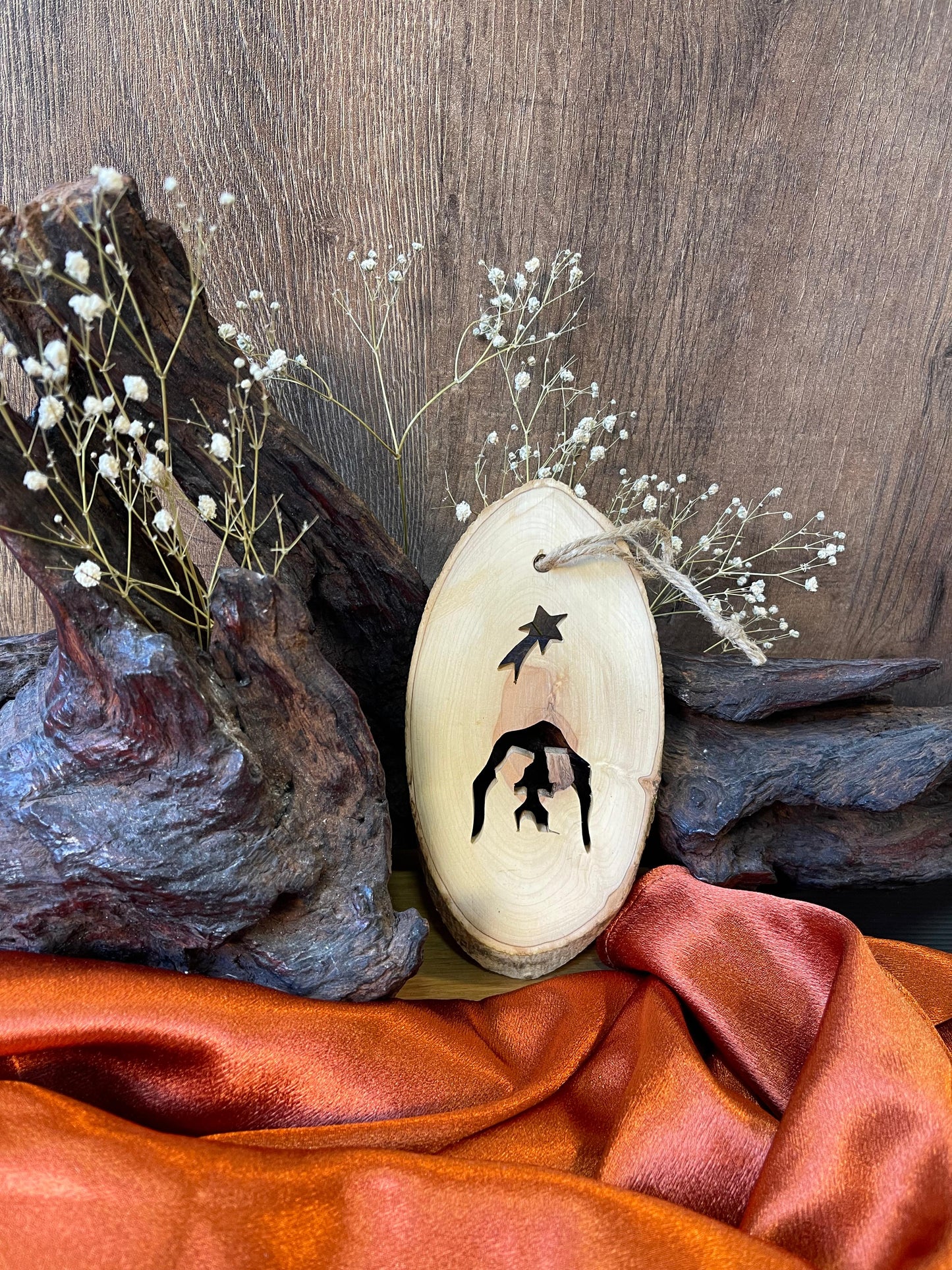 Handmade Wooden Ornament of the Holy Family