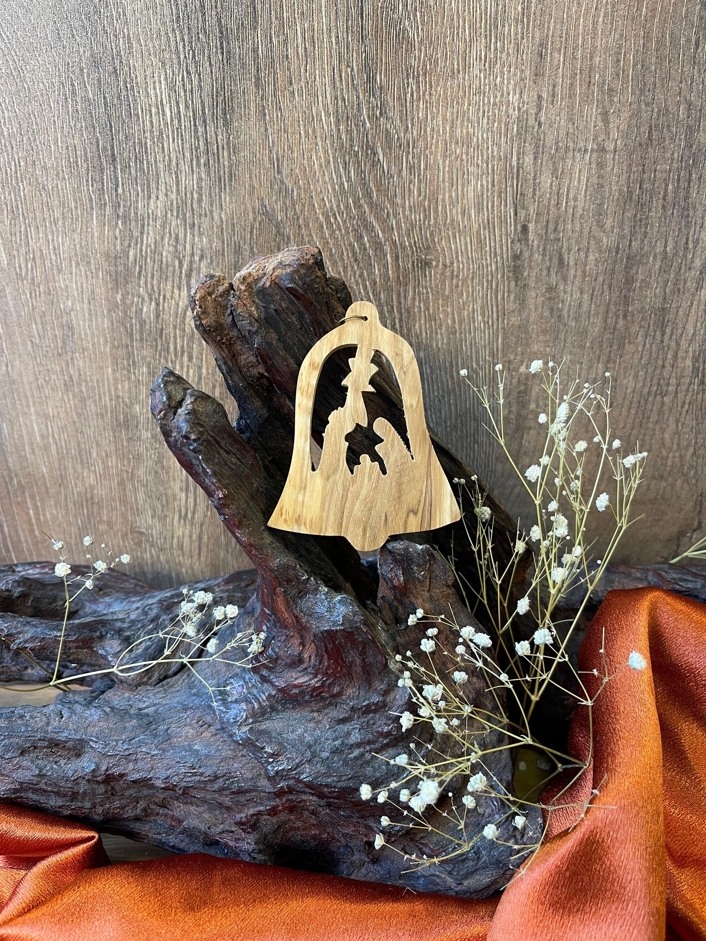 Handmade Wooden Bell with the Holy Family 2