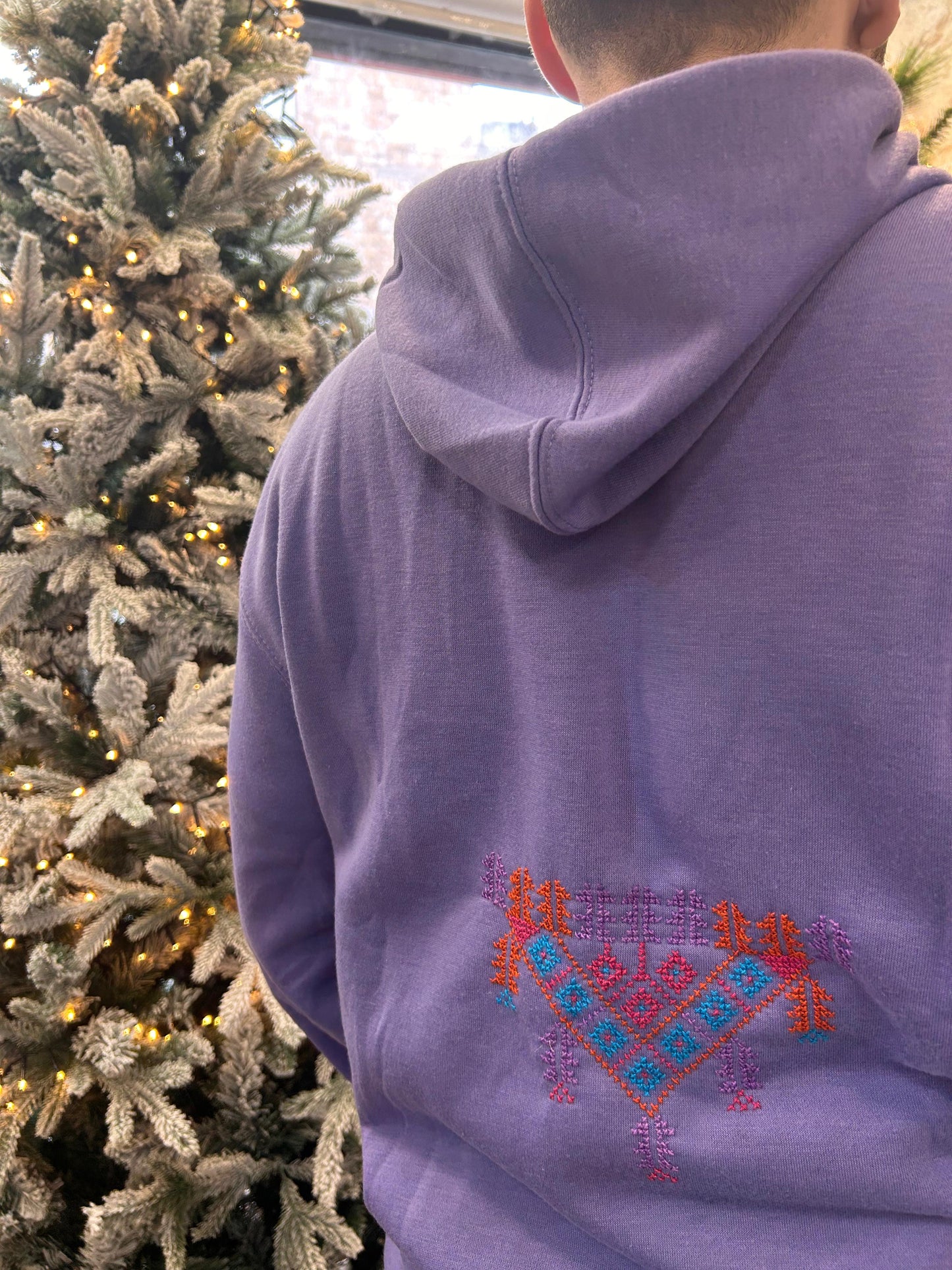 Unisex Purple Arch and palm Tatreez Hoodie with a Modern Touch