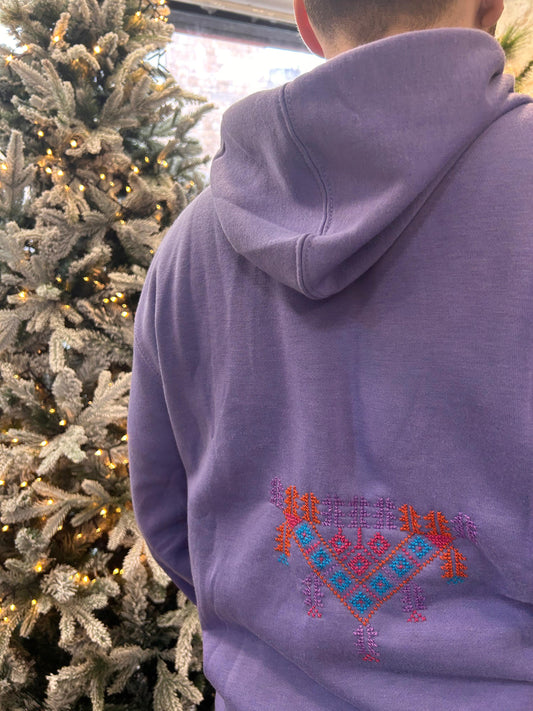 Unisex Purple Arch and palm Tatreez Hoodie with a Modern Touch