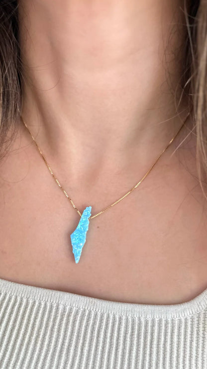 Blue Opal Palestine map necklace