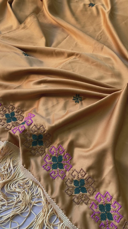 Soft Golden Silk Tatreez Shawl